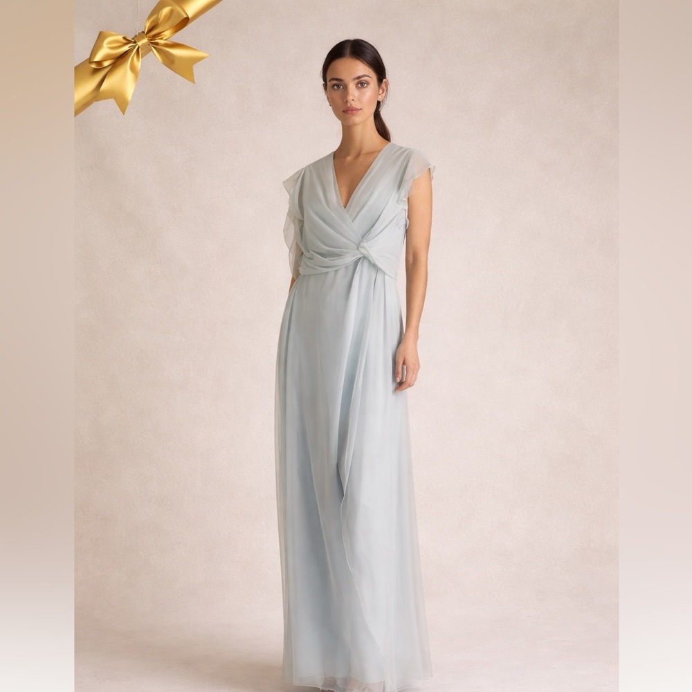 Dusty Pastel Blue Twist Formal Maxi Dress Medium NWT